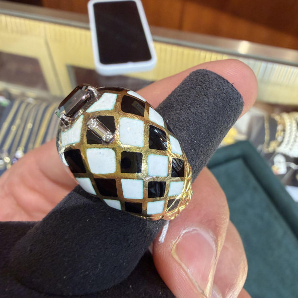 GIA Certified 1.38 Carat Fancy Orangy Brown Diamond Enamel 18K Gold Dome Ring