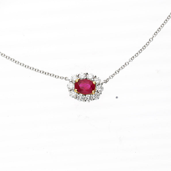 GIA Certified 1.47 Carat Ruby & Diamond Halo Floating Pendant Necklace