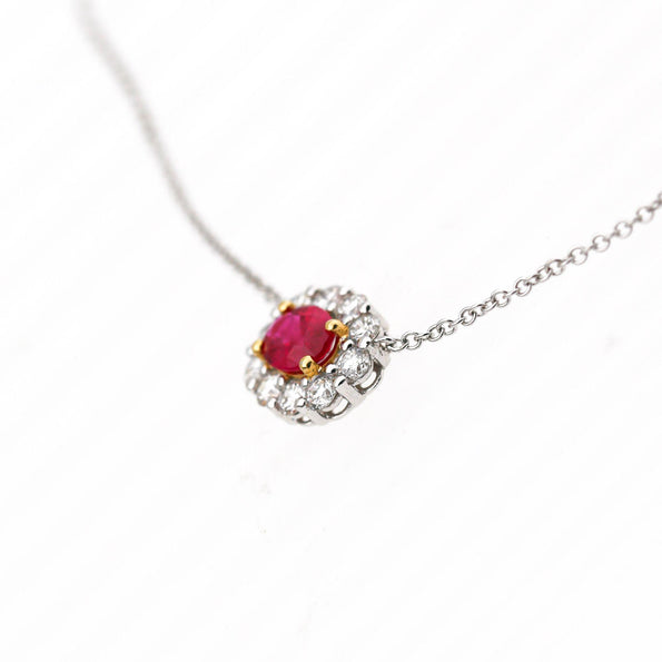 GIA Certified 1.47 Carat Ruby & Diamond Halo Floating Pendant Necklace