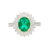 GIA Certified 1.76 carat Minor Oil Oval Colombian Emerald & Diamond Halo Ring in 18K