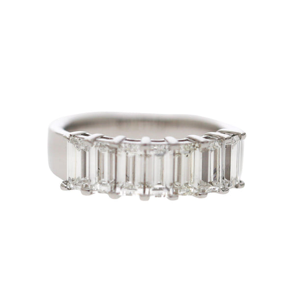 GIA Certified 2.19 Carat Emerald Cut Diamond Channel 18K White Gold Wedding Band