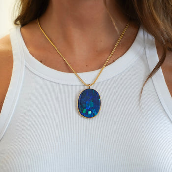 GIA Certified 35 Carat Marcus & Co Australian Black Opal in 18K Gold Pendant – Assay Jewelers