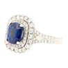 GIA Certified 3.12 Carat Cushion Cut No Heat Sapphire & Diamond Ring