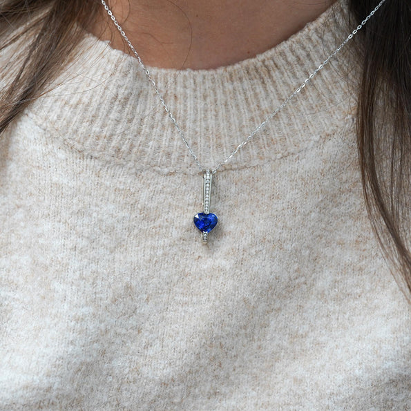 GIA Certified 3.5 Carat Heart Blue Sri Lanka Sapphire Diamond 18K Drop Pendant