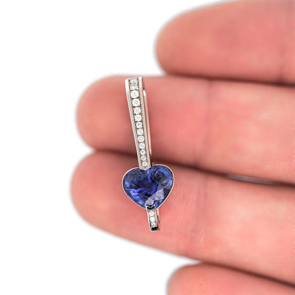 GIA Certified 3.5 Carat Heart Blue Sri Lanka Sapphire Diamond 18K Drop Pendant