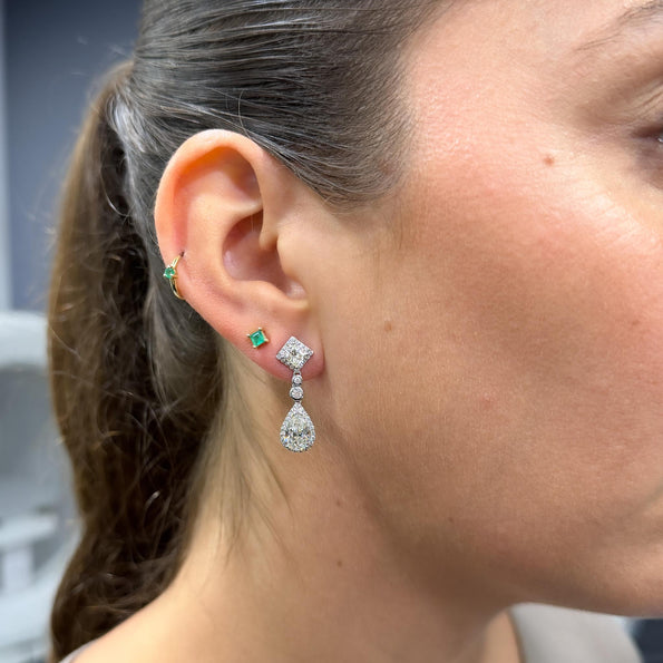 GIA Certified 3.93 Carat Pear Cut &Diamond Halo Drop Earrings in 18K White Gold