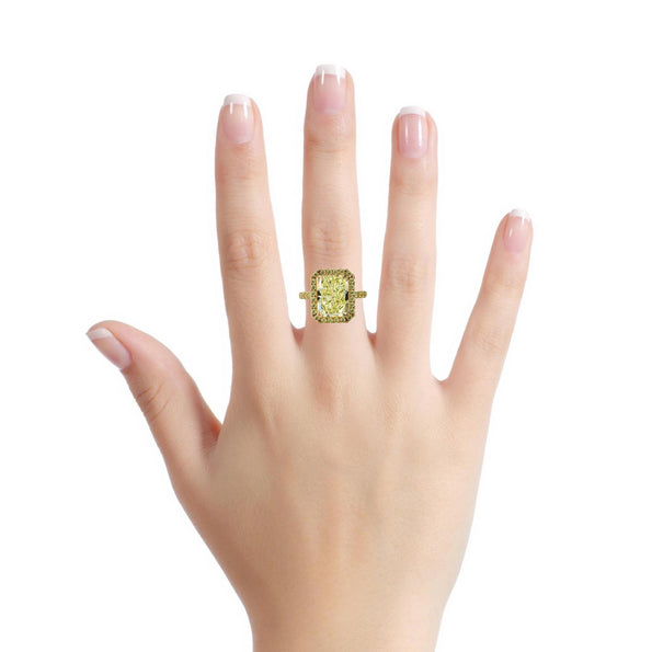 GIA Certified 4.12 Carat Fancy Yellow Radiant Cut Diamond Halo Engagement Ring