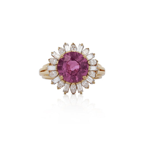 GIA Certified 4.8 Carat Oval Pink Sapphire & Diamond 18K Gold Starburst Ring