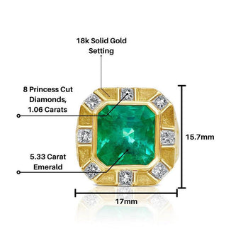 Bague unisexe en émeraude colombienne de 5 carats, certifiée GIA, sur monture en or texturé – Assay Jewelers