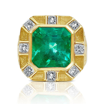 GIA certifiée, bague unisexe en émeraude colombienne 5 carats, sertie d’or texturé – Assay Jewelers
