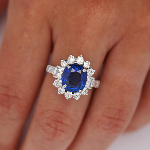 GIA Certified 5.35 Carat Cushion Cut Burma Sapphire Vintage Ring