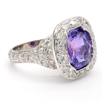 GIA Certified 7 Carat Purple Sri Lanka Sapphire Diamond Halo 18K White Gold Ring – Assay Jewelers