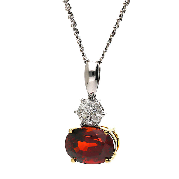 GIA Certified 8.53 Carat Spessartine Garnet & Triangle Diamond Pendant Necklace