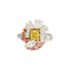 GIA Zertifizierter Fancy Yellow Cushion Cut Diamant mit rosa und weißen Diamant-Seitensteinen in Platin 950 & 18K Weißgold