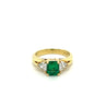 GIA Certified Minor Oil Zambian Emerald & Trillion Diamond 3-Stone Ring in 18K