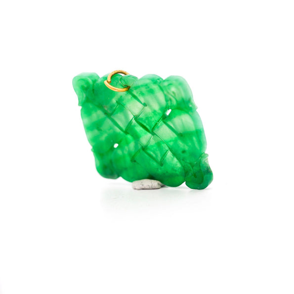 GIA Certified Type A Fei Cui Jadeite Jade Pierced Carving Yellow Gold Pendant
