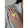 GIA Certified Vintage No Heat 17 Carat Cushion Yellow Sapphire & Diamond Halo Floral Filigree Cocktail Ring