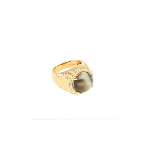 GRS Certified 13.89 Carat Chrysoberyl Cat's Eye Men's Ring