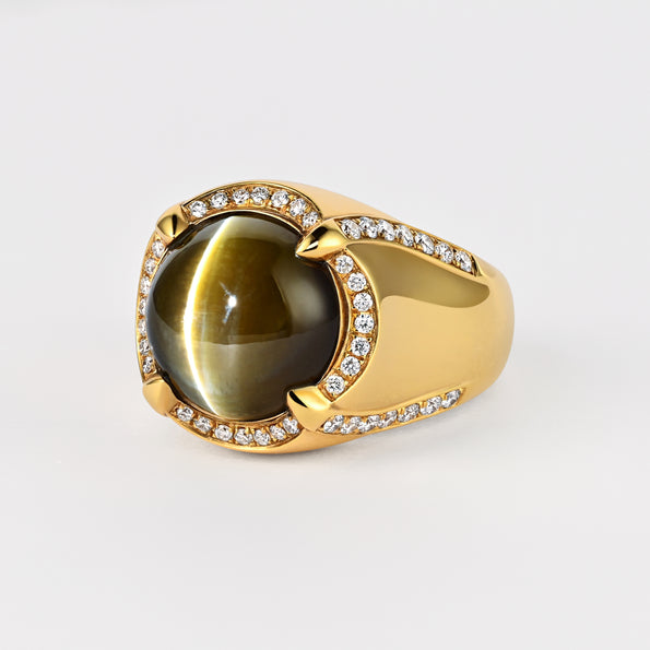 GRS Certified 13.89 Carat Chrysoberyl Cat's Eye Men's Ring