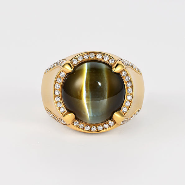 GRS Certified 13.89 Carat Chrysoberyl Cat's Eye Men's Ring