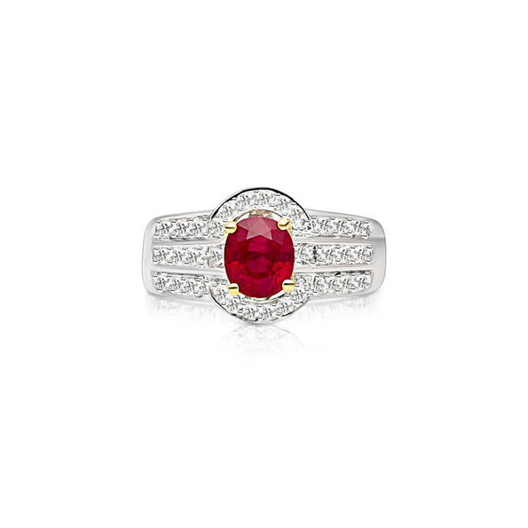 GRS Certified 1.37 Carat Burma Pigeon Blood Ruby & Diamond Ring in 18K Gold