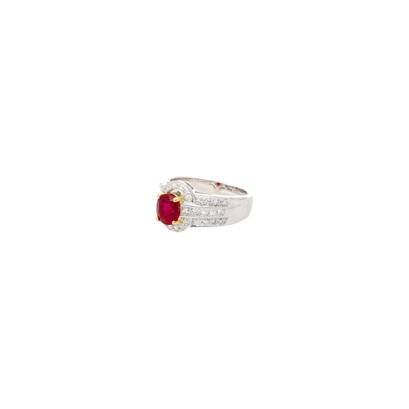 GRS Certified 1.37 Carat Burma Pigeon Blood Ruby & Diamond Ring in 18K Gold