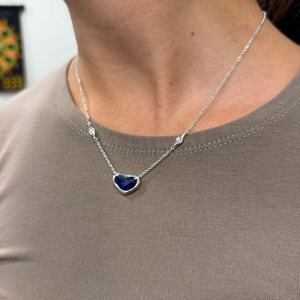 GRS Certified 4.13 Carat Heart Sapphire Diamond 18K White Gold Pendant Necklace