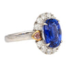 GRS Certified 7.25 Carat No Heat Oval Cut Blue Sapphire Ring With Pink Diamond Sides