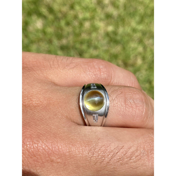 GRS Certified Chrysoberyl Cats Eye Mens Ring 14k White Gold Setting