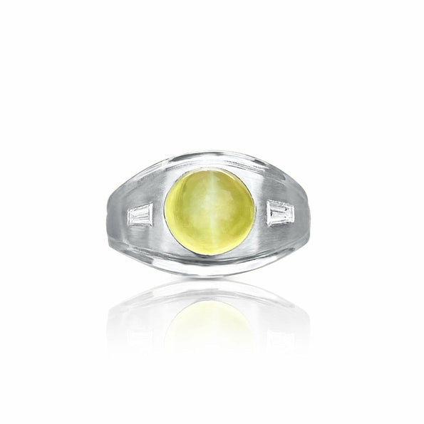 GRS Certified Chrysoberyl Cats Eye Mens Ring 14k White Gold Setting