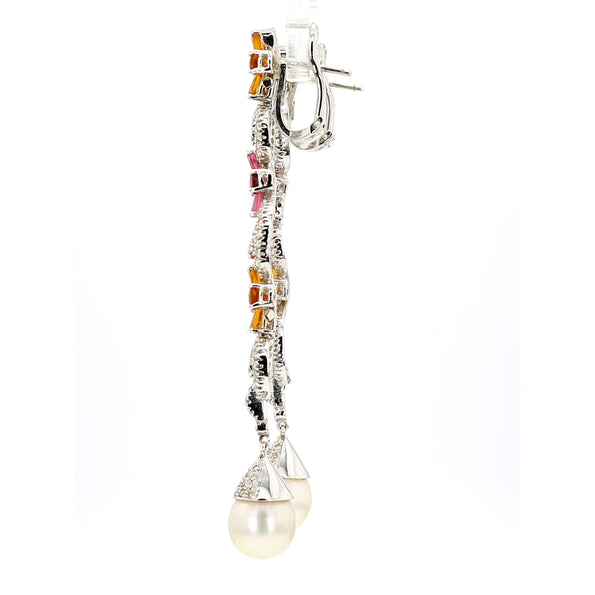 Greek 12 Carat Diamond South Sea Pearl Tourmaline Citrine Earring Necklace Set