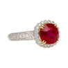 Gubelin Certified 3.02 Carat Cushion Cut Burma Ruby & Round Cut Diamond Platinum Ring