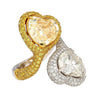 Heart Cut 5.79 & 5.73 Carat Fancy Yellow & White Diamond Toi Et Moi 18K Gold Ring