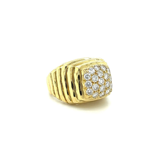 Henry Dunay Diamond Cluster Ring in 18K Ribbed Textured Yellow Gold