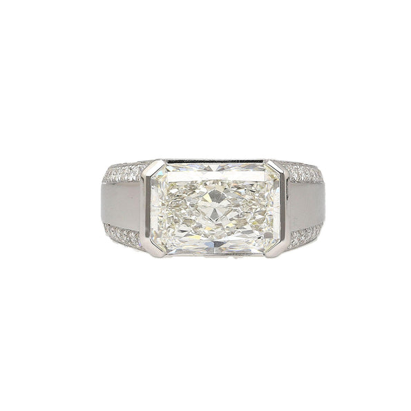 IGI Certified 5.5 Carat Radiant Cut Lab Diamond Half Bezel East-West Unisex Ring