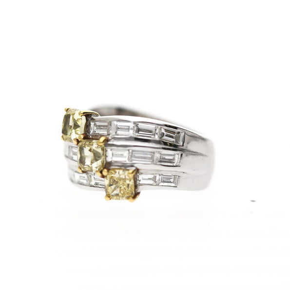 IGI Certified Fancy Deep Yellow & Greenish Yellow Diamond 18K Two Tone Gold Ring