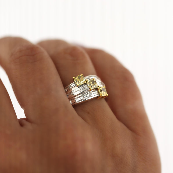 IGI Certified Fancy Deep Yellow & Greenish Yellow Diamond 18K Two Tone Gold Ring