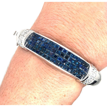 Invisible Set 19 Carat Square Cut Blue Sapphire and Diamond Bangle in 14K White Gold – Assay Jewelers