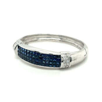 Invisible Set 19 Carat Square Cut Blue Sapphire and Diamond Bangle in 14K White Gold – Assay Jewelers