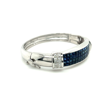 Invisible Set 19 Carat Square Cut Blue Sapphire and Diamond Bangle in 14K White Gold – Assay Jewelers