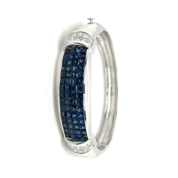 Invisible Set 19 Carat Square Cut Blue Sapphire and Diamond Bangle in 14K White Gold – Assay Jewelers