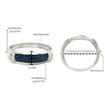 Invisible Set 19 Carat Square Cut Blue Sapphire and Diamond Bangle in 14K White Gold – Assay Jewelers