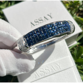 Invisible Set 19 Carat Square Cut Blue Sapphire and Diamond Bangle in 14K White Gold – Assay Jewelers