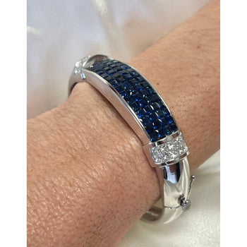 Invisible Set 19 Carat Square Cut Blue Sapphire and Diamond Bangle in 14K White Gold – Assay Jewelers