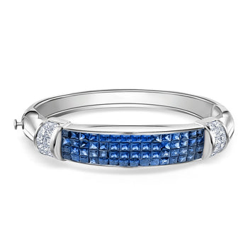 Invisible Set 19 Carat Square Cut Blue Sapphire and Diamond Bangle in 14K White Gold – Assay Jewelers