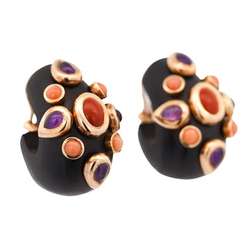 L'OREE DU BOIS Ebony Wood Coral Amethyst 18K Gold Designer Clip On Earrings – Assay Jewelers