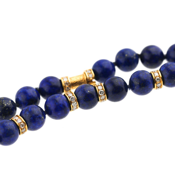 Lapis Lazuli with Diamond Rondelle Spacers 18K Yellow Gold Bead Necklace