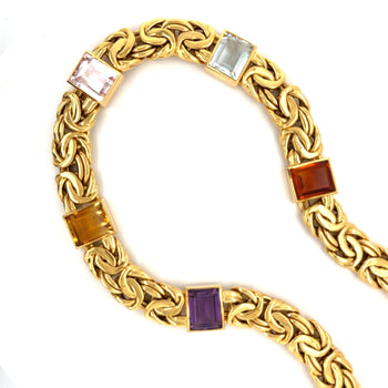 Multi Gem Byzantine Chain Bracelet and Necklace Set in 18k Gold – Assay Jewelers