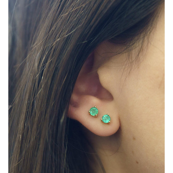 Half Carat Bezel Prong Emerald Stud Earrings in 14K Gold