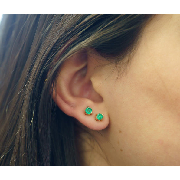 Half Carat Bezel Prong Emerald Stud Earrings in 14K Gold